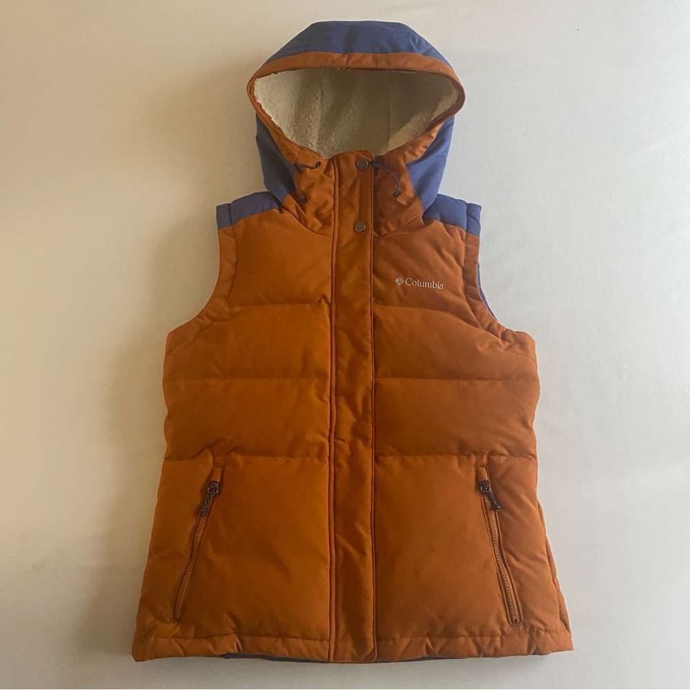 Columbia Winter Challenger 550 Down Vest Women M Sherpa Hooded Full Zip Puffer - Picture 2 of 16
